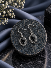 Oval black cabstone rava border hangings in pure silver