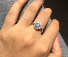 9mm diameter multi cz halo round ring in pure silver