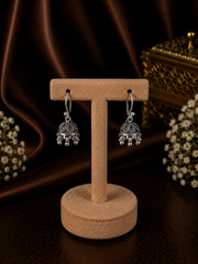 Antique finish carving work small jhumkas in pure silver