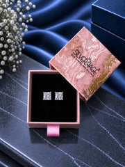 7mm single square cz grain setting studs in pure silver