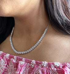 Graduating cz stone single line adjustable necklace in pure silver