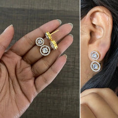 9mm and 1.1 cm multi cz stone attached studs with gold plating in pure silver