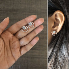 6mm cz stone 1.3 cm diameter studs in pure silver