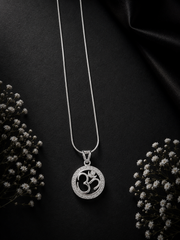 Studded border Divine Om pendant with a 20inch shiny chain in pure silver