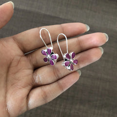 Ruby pink onyx flower loops in pure silver (small size)