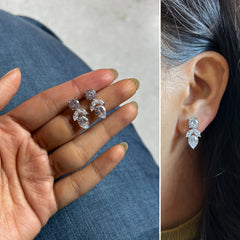 Multiple shape four cz stone studs in pure silver