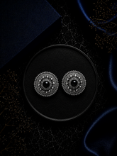 Big size 2.5 cm diameter rava and carving work studs with a black onyx center in pure silver