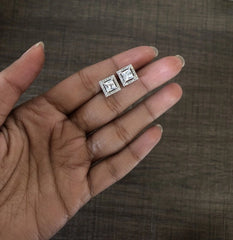 9mm multi cz stone solitaire square studs crafted in pure silver