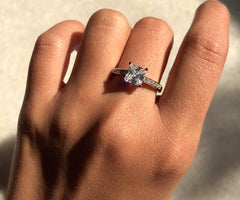 6mm square cz with a half studded band in pure silver