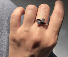 Two cz stone twisted ring in pure silver