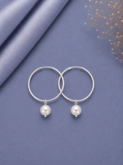 3cm thick balis with round pearl drops in pure silver