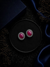 Pink onyx cut stone oval studs made in pure silver
