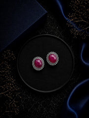 Pink onyx cut stone oval studs made in pure silver
