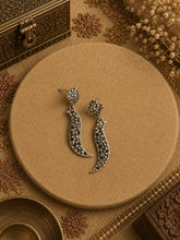 Flower and knife pattern beaten texture dangling studs in pure silver