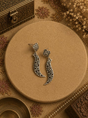 Flower and knife pattern beaten texture dangling studs in pure silver