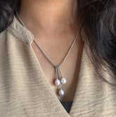 18ich three pearl hanging chain in pure silver