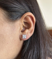 7mm single square cz grain setting studs in pure silver