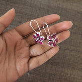Ruby pink onyx flower loops in pure silver (big size)