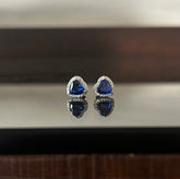 Small coloured stone halo heart studs in pure silver