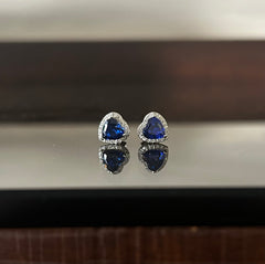 Small coloured stone halo heart studs in pure silver