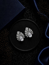 Multiple cz stone peacock feather motif earstuds in pure silver