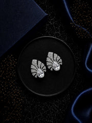Multiple cz stone peacock feather motif earstuds in pure silver
