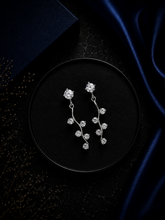 3 cm long six cz stone dangling studs in pure silver