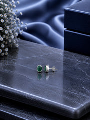 5x7mm oval emerald green cz bezel setting studs in pure silver