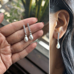 Five cz stone tiny pearl drop studs in pure silver