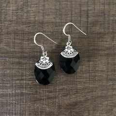 Black onyx cut stone hangings in pure silver