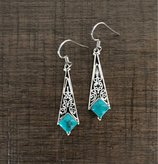 Long turquoise stone carved hangings made in pure silver