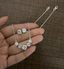 Five cz stone 18'' long necklace in pure silver