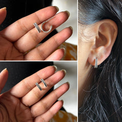 Rava work oxidized finish stud balis in pure silver