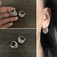 Small intricate floral cut work balis in pure silver