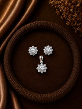 1 cm diameter multi cz stone compact flower pattern earrings and pendant set in pure silver