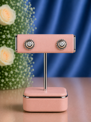 Chandbali studs with a transparent cz center in pure silver