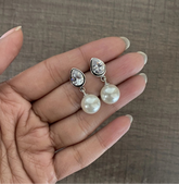 Kundan cut cz stone studs with pearl drops made in pure silver