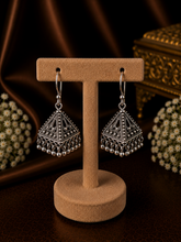 Intricate carving work Pyramid shape jhumkas in pure silver