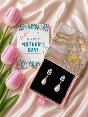 3cm long marquise cut cz stone studs with pearl hangings crafted in pure silver