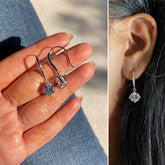 Single 8mm round cz stone , four prong drop earrings in pure silver