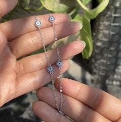 Adjustable 17.5'' four evil eye pattern cz stone thin necklace in pure silver