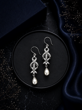 Multi cz stone danglers with pearl drops in pure silver