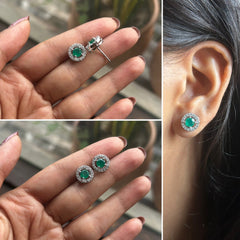 Pure silver 9mm multi cz stone studs with emerald center