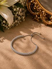 Adjustable 2mm cz stone TWO LINE TENNIS style bracelet in pure silver