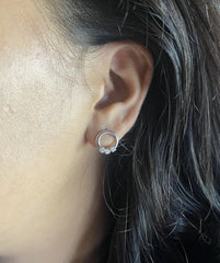 Three cz stone round ring studs in pure silver