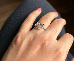 Heart outline ring with cz stones in pure silver