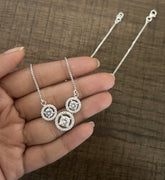 Three circle multi cz stone 18'' long necklace in pure silver