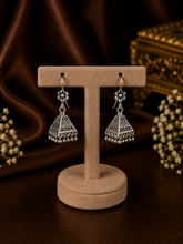 Pyramid jhumkas with flower hangings in pure silver