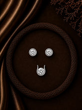 6mm cz stone earstuds and U shape pendant in bezel setting made in pure silver
