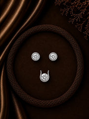 6mm cz stone earstuds and U shape pendant in bezel setting made in pure silver